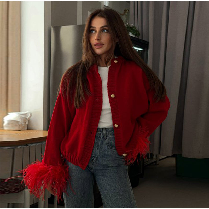 Levoire | Veste En Tricot Élégante Avec Accent Plume