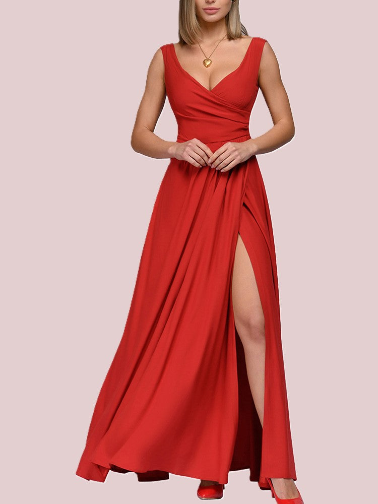 Levoire | Robe Maxi Élégante Avec Décolleté En V Profond Et Fente Rot