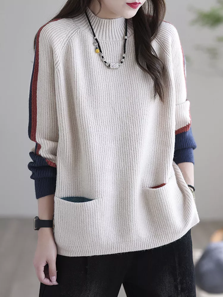Levoire | Confortable Long Pull Avec Poches Chaleureux & Élégant Beige