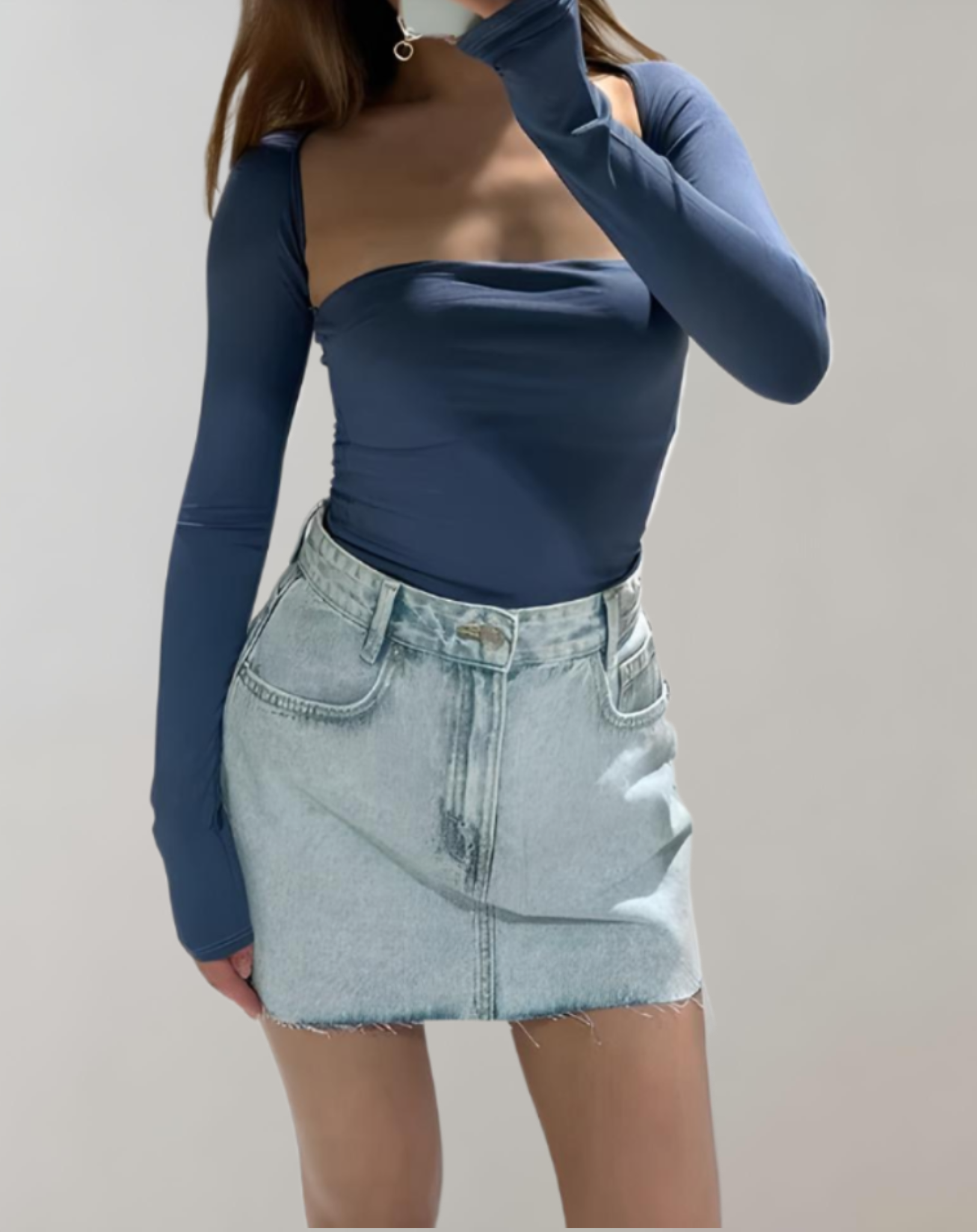 Levoire | Slim Fit T-Shirt De Loisir Avec Un Col Carré Bleu