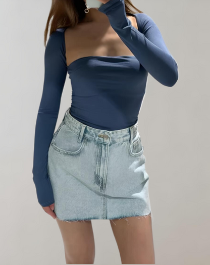 Levoire | Slim Fit T-Shirt De Loisir Avec Un Col Carré Bleu