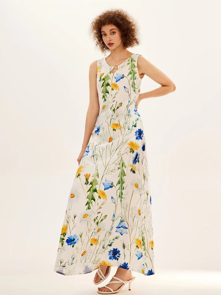 Levoire | Robe Longue Sans Manches À Fleurs Avec Décolleté En V