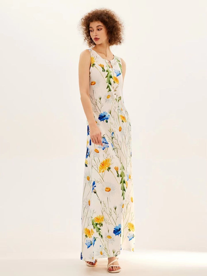 Levoire | Robe Longue Sans Manches À Fleurs Avec Décolleté En V