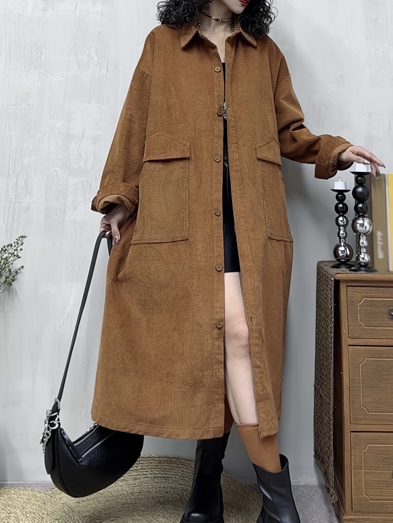 Levoire | Long Trench Coat Tendance Avec Détails Élégants Khaki Une taille
