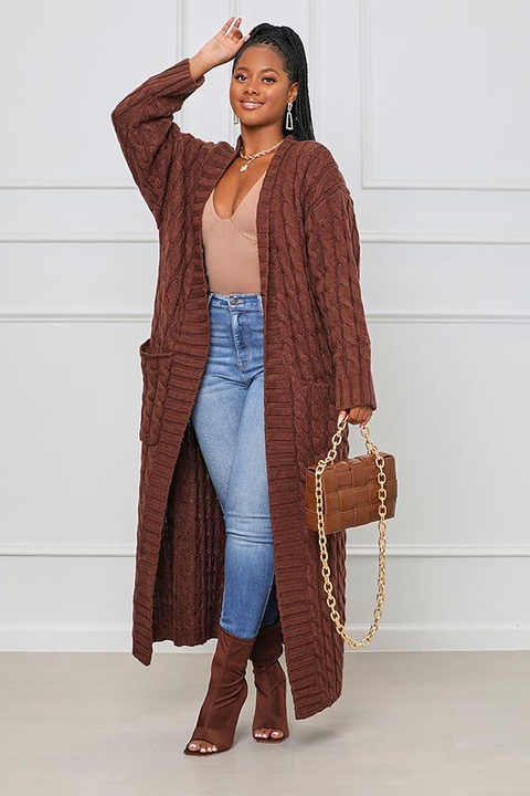 Levoire | Luxe Longue Veste En Tricot Avec Poches Braun