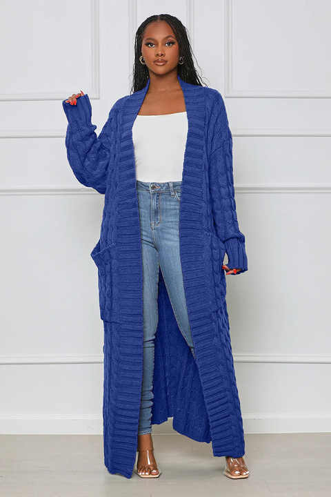 Levoire | Luxe Longue Veste En Tricot Avec Poches Bleu
