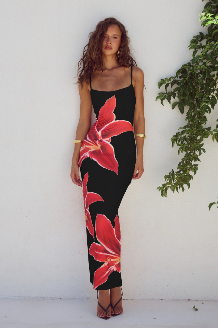 Levoire | Robe Ajustée Avec Motif Floral Noir