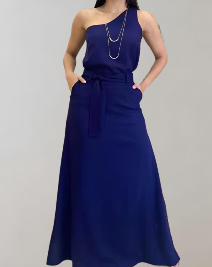 Levoire | Une Robe Maxi Sans Bretelles Avec Ceinture Et Poches Bleu