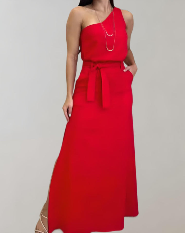 Levoire | Une Robe Maxi Sans Bretelles Avec Ceinture Et Poches Rot