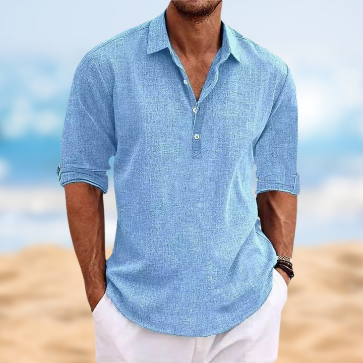 Levoire | Polo En Lin Classique À Manches Longues Hellturquoise