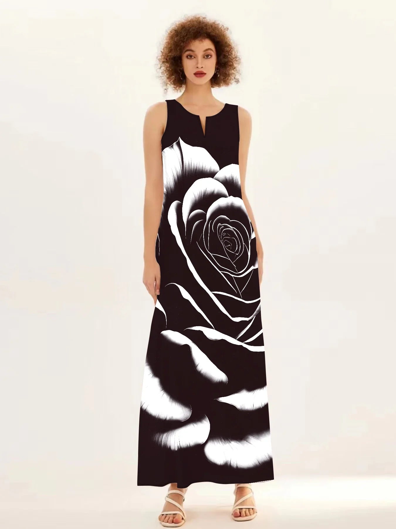 Levoire | Robe Maxi Élégante Avec Motif Floral Noir