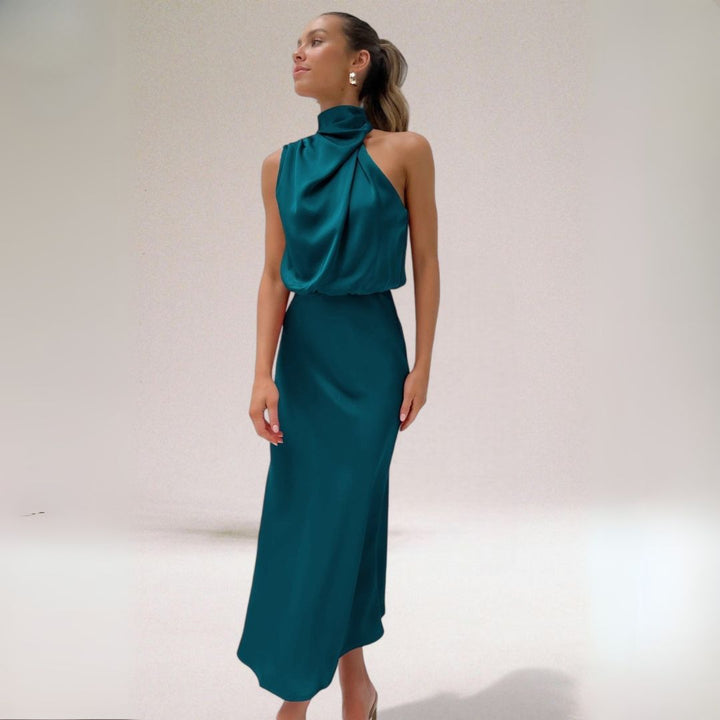 Levoire | Robe Maxi Satin Femme Bleu-vert