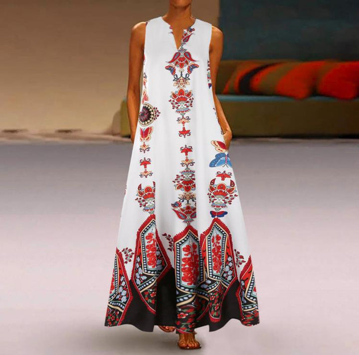 Levoire | Robe Maxi Bohémienne Avec Impression Unique Blanc