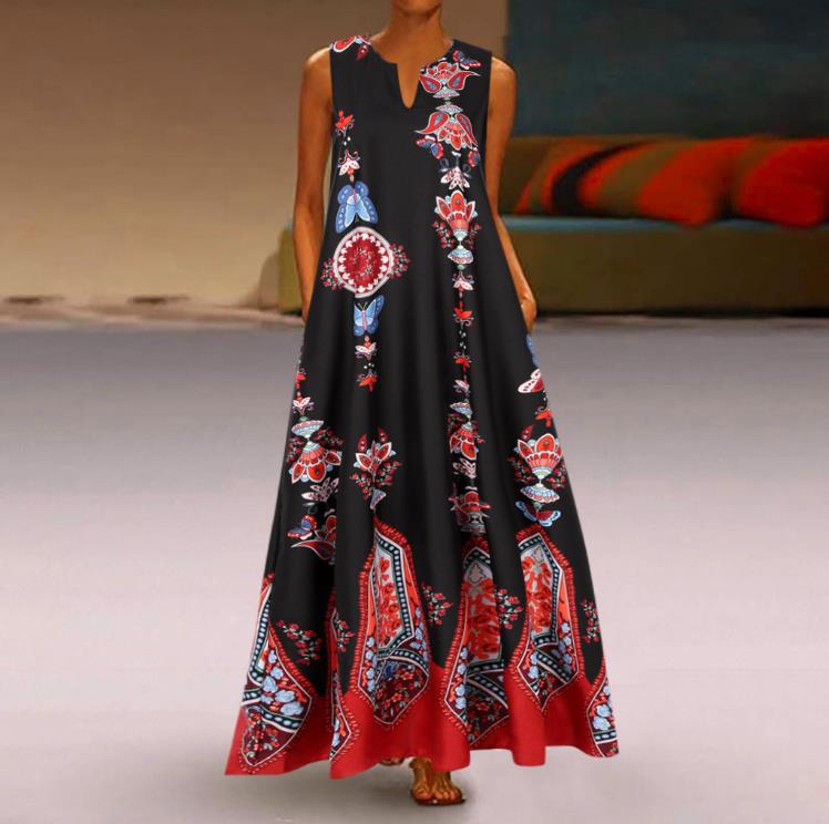Levoire | Robe Maxi Bohémienne Avec Impression Unique Noir