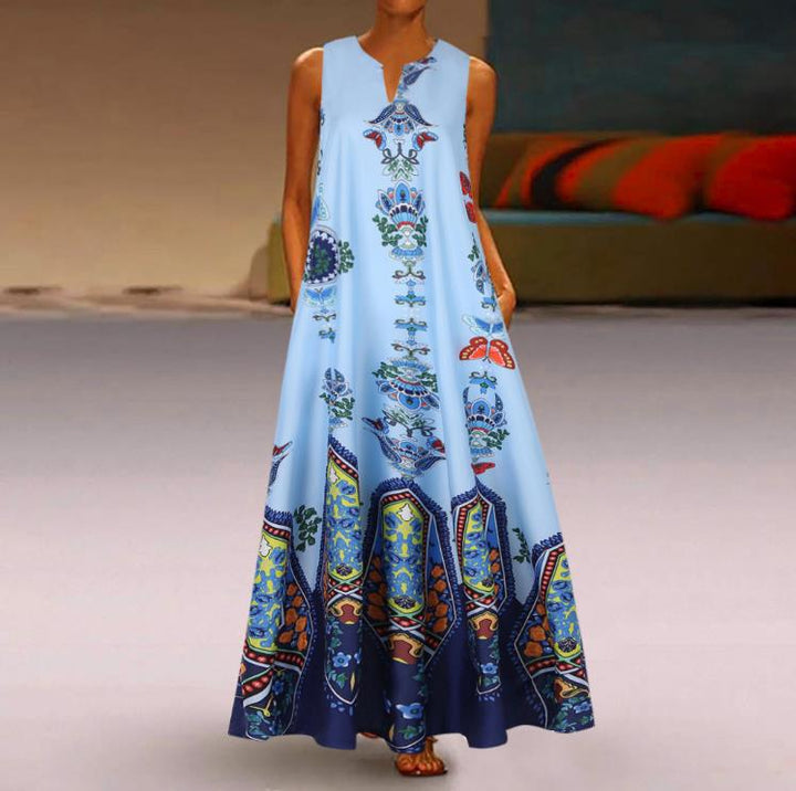 Levoire | Robe Maxi Bohémienne Avec Impression Unique Hellturquoise