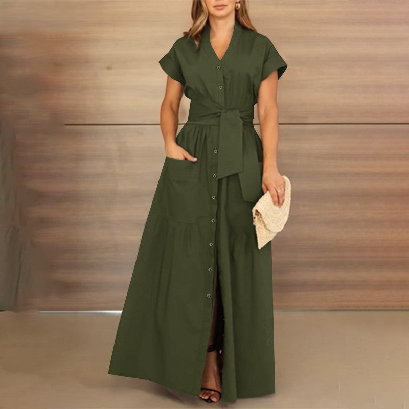 Levoire | Robe Maxi Élégante Avec Ceinture Vert