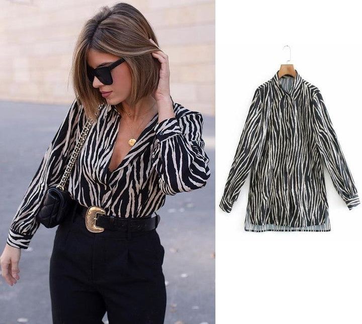 Levoire | Imprimé Animal Blouse Une Blouse Élégante En Satin Pour Femmes Beige Noir (ÉPUISÉ)