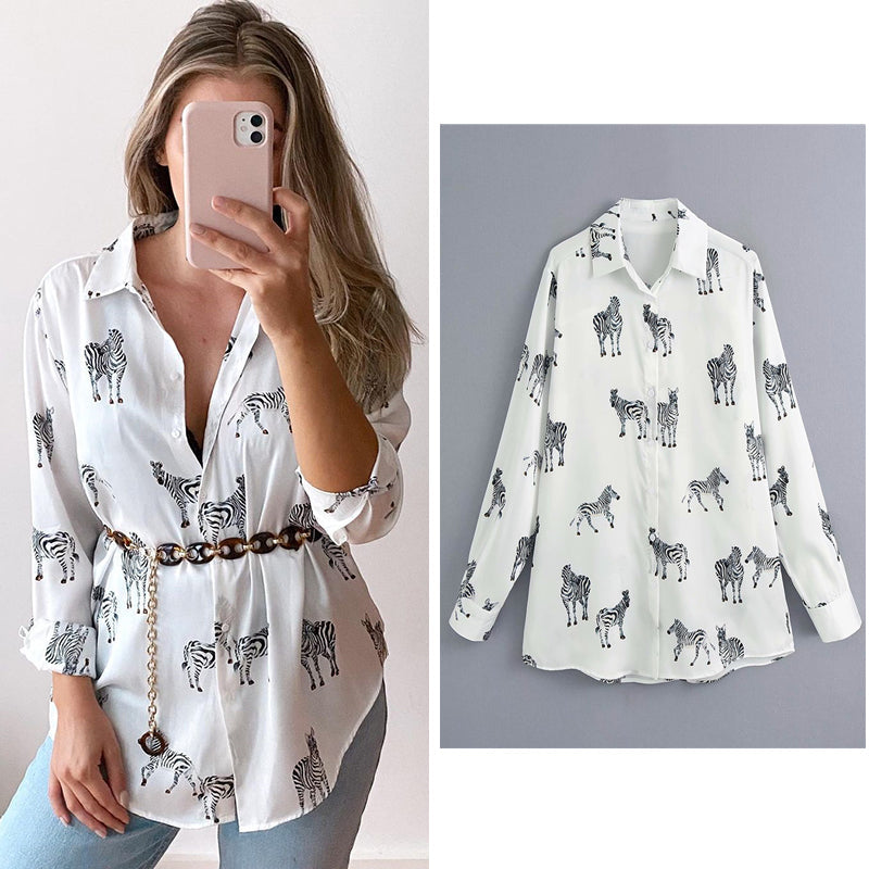 Levoire | Blouse En Satin Imprimée - Une Élégante Blouse En Satin Pour Femmes Blanc