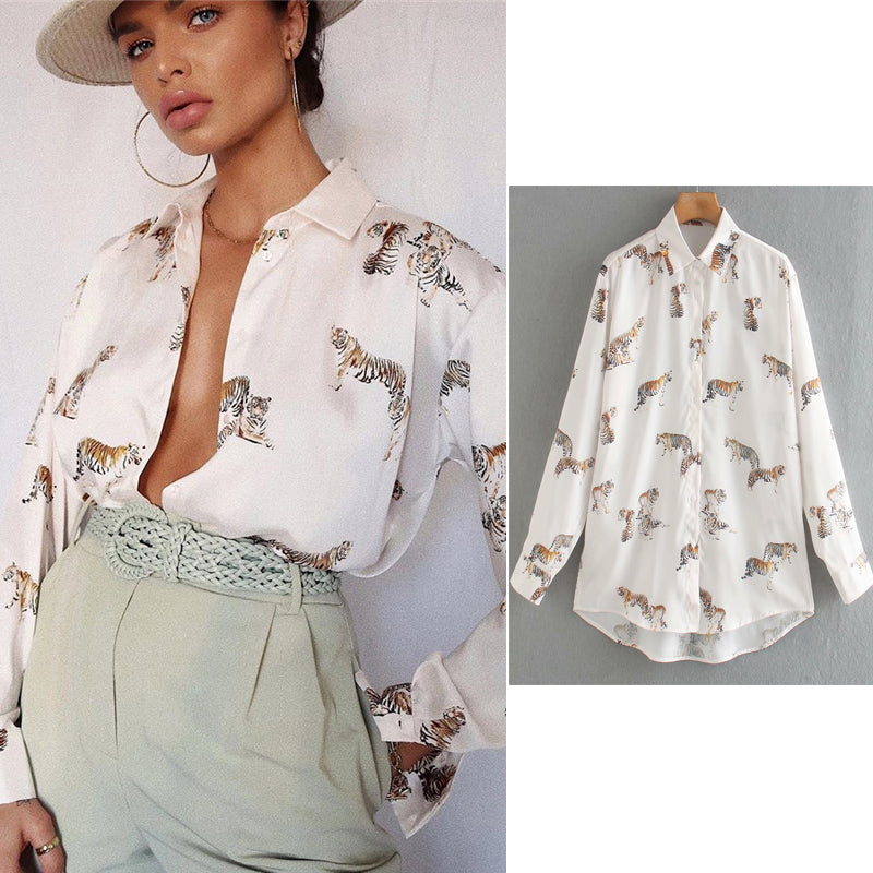 Levoire | Blouse En Satin Imprimée - Une Élégante Blouse En Satin Pour Femmes Beige (ÉPUISÉ)