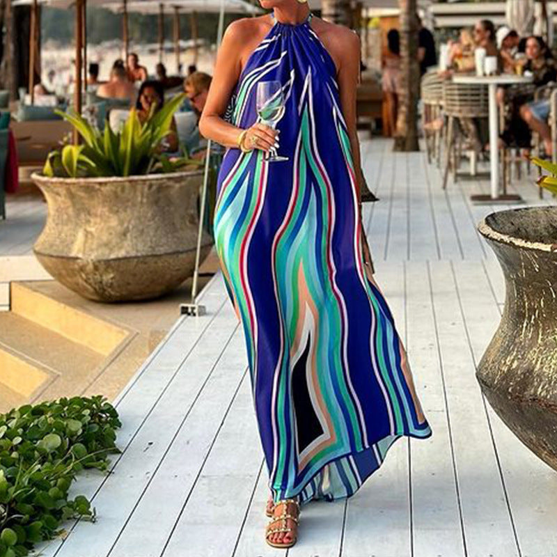 Levoire | Élégant Robe Maxi Dos Nu Avec Imprimé Élan