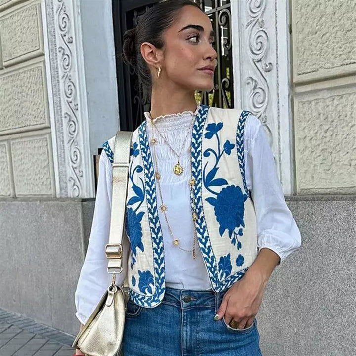 Levoire | Gilet À Fleurs Brodé Bleu