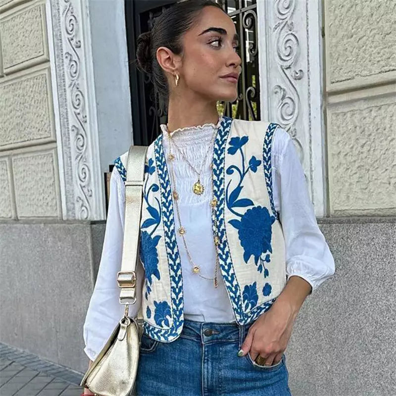 Levoire | Wildflower Gilet Bleu & Blanc crème