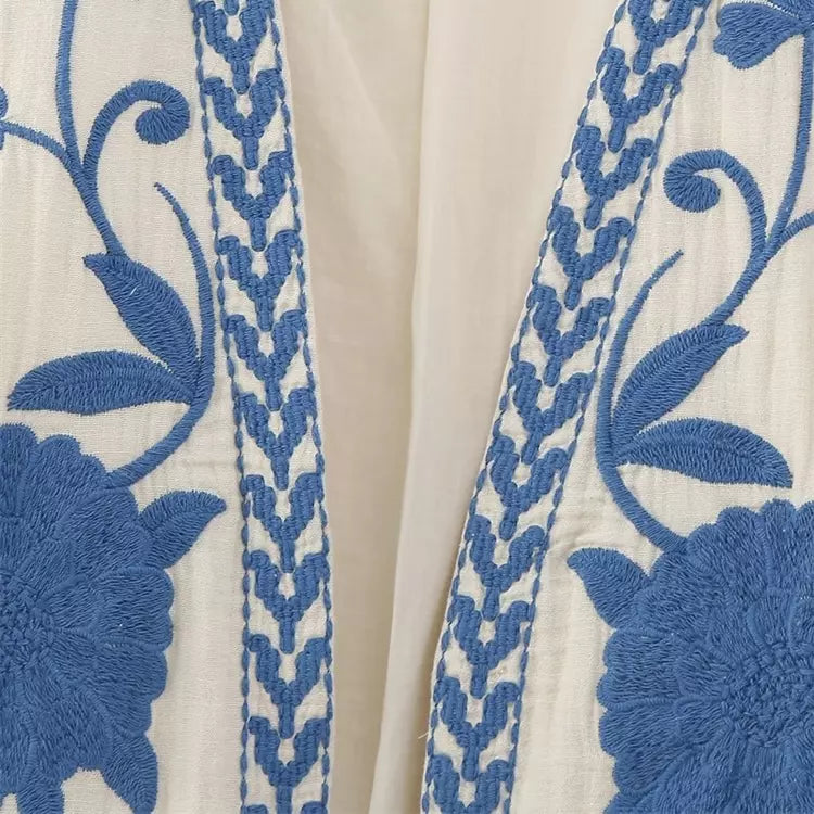 Levoire | Veste À Fleurs Pour Femmes Bleu et Blanc Cassé