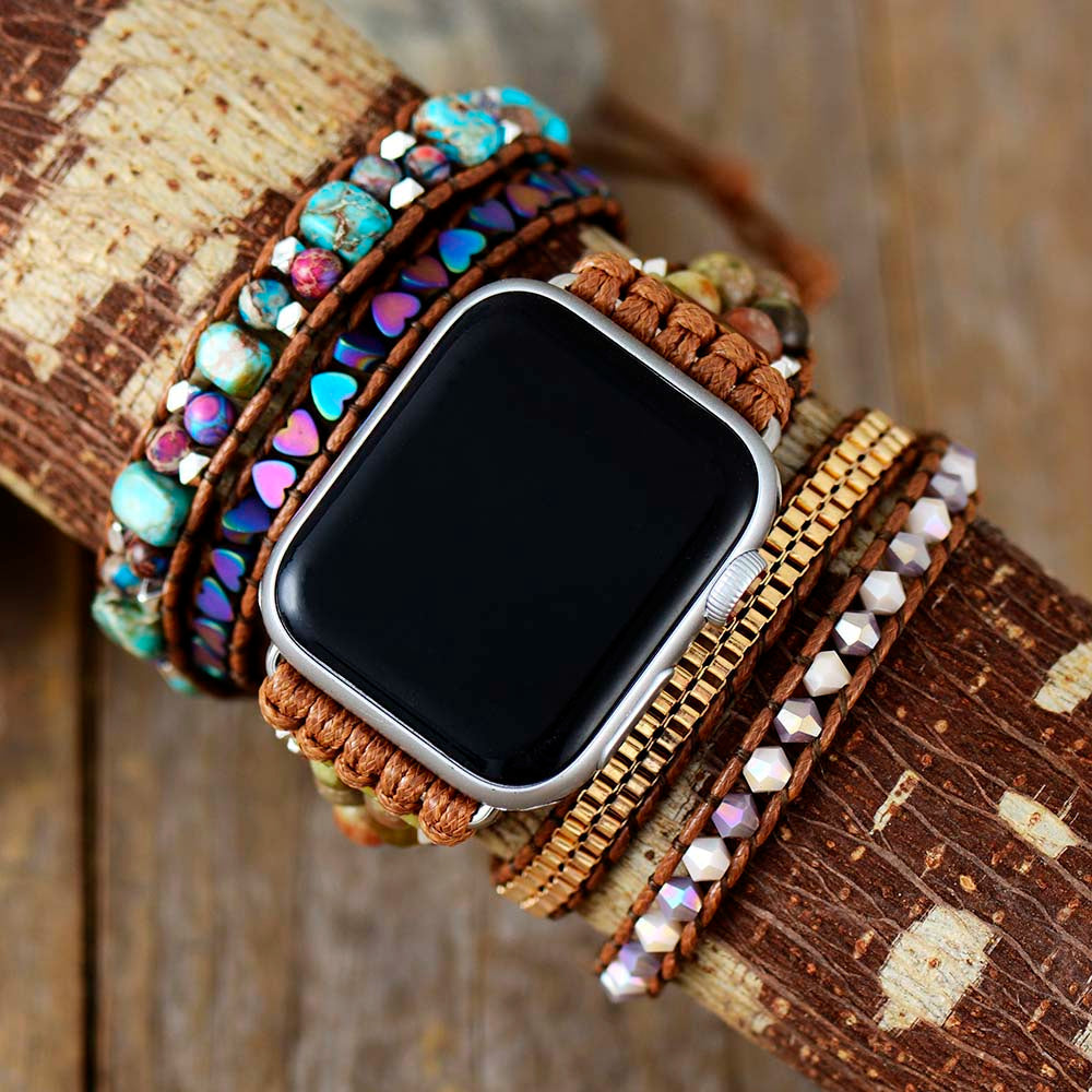 Levoire | Boho Pierre Bracelet Montre Bracelet Montre Taille env. 55 cm + fermeture réglable 38 - 41 mm Apple Watch