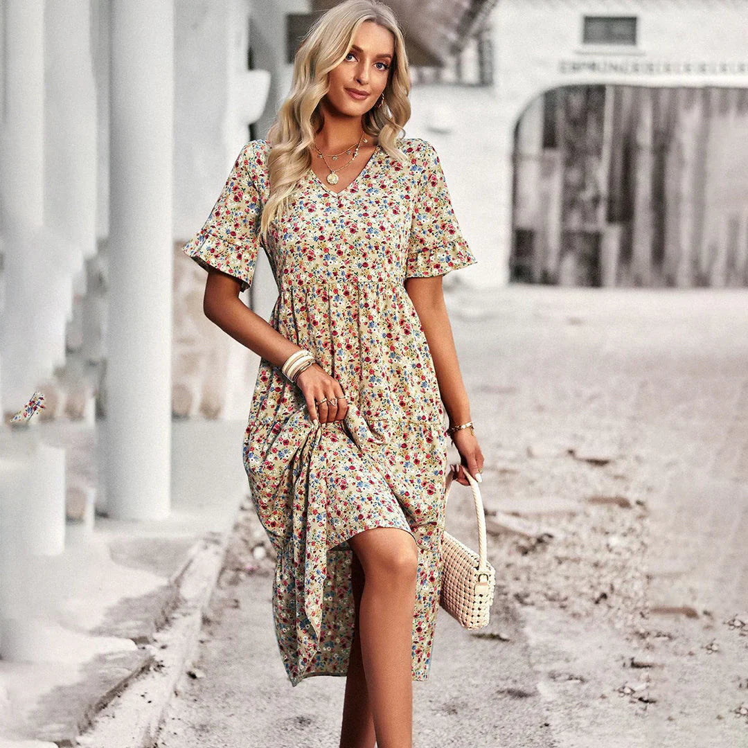 Levoire | Robe D'Été Ludique En Abricot Avec Imprimé Floral Abricot