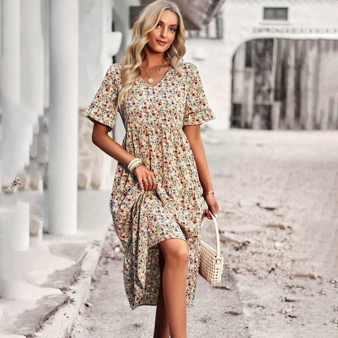 Levoire | Robe midi moderne à fleurs Abricot
