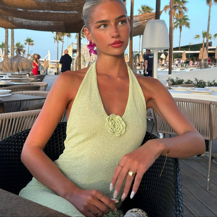Levoire | Robe Maxi En Maille Élégante Avec Fente Vert clair