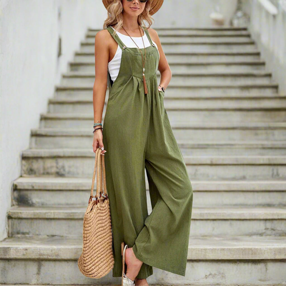 Levoire | Combinaison Sans Manches En Coton Et Lin Pour Dames Ample Vert armée