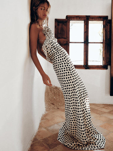 Levoire | Élégante Robe Maxi Noir Blanc À Pois