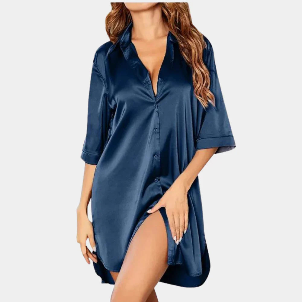 Levoire | Robe De Nuit En Satin Pour Femmes Bleu