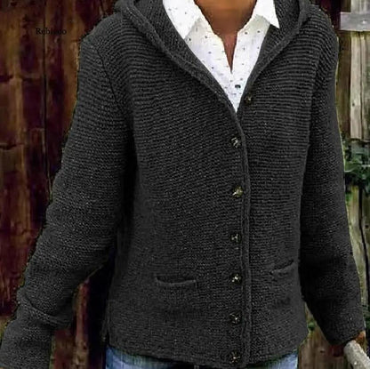 Levoire | Veste À Capuche Tricotée À Manches Longues Avec Boutons Noir