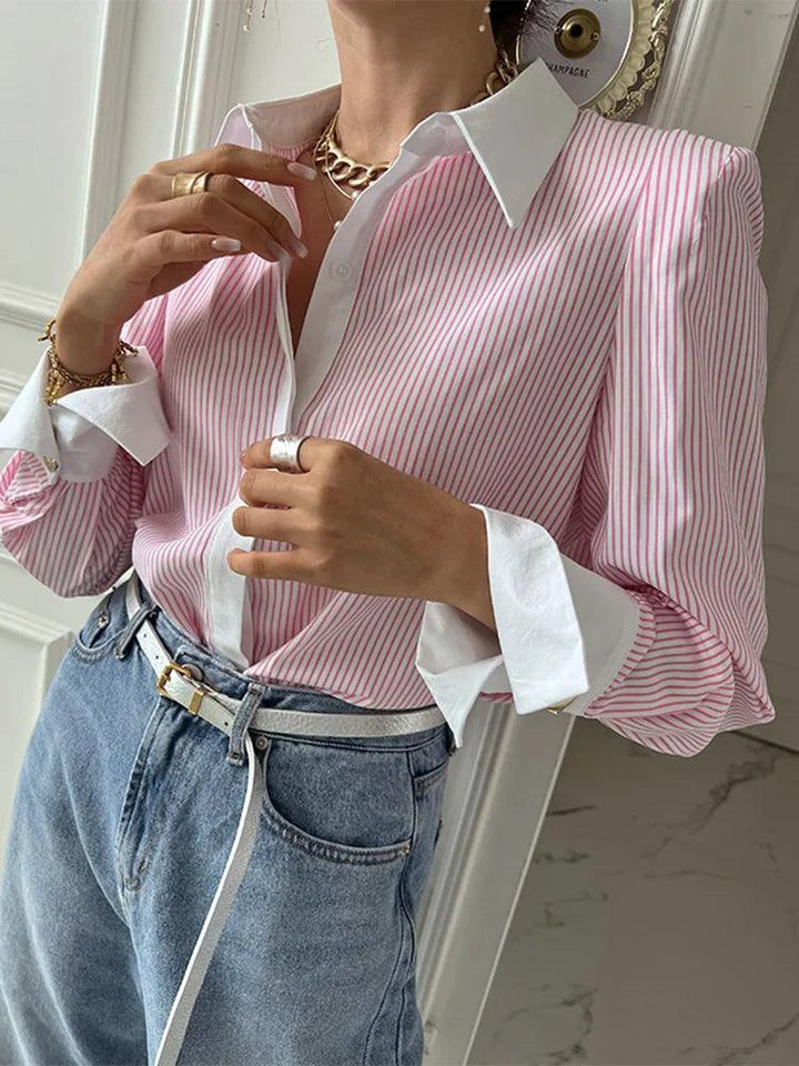 Levoire | Polo D'Automne Col À Rayures Chemise Rosa Une taille