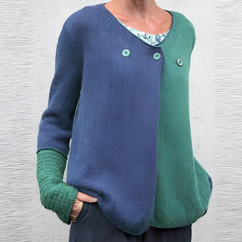 Levoire | Pull en tricot bicolore à manches longues Bleu