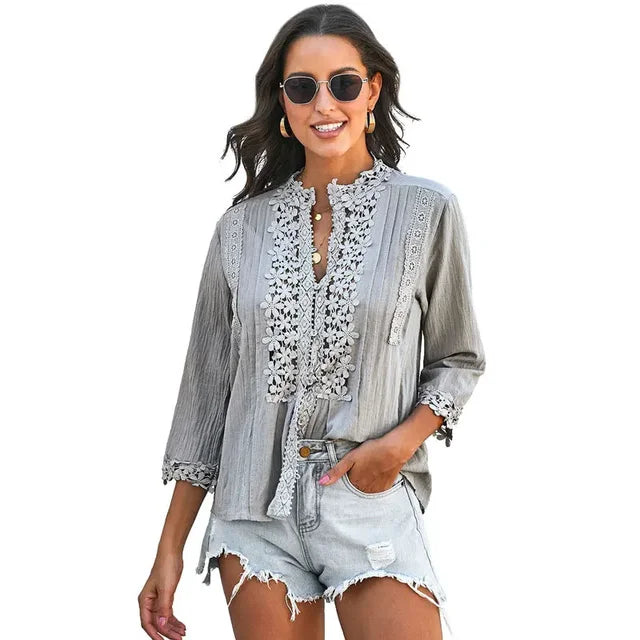 Levoire | Belle Blouse En Dentelle Au Design Élégant Gris