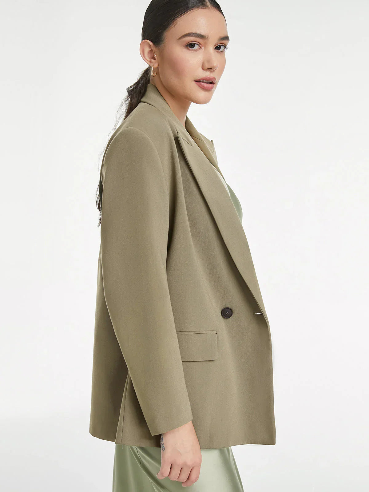 Levoire | Blazer Tricoté Col En Dentelle Vert olive