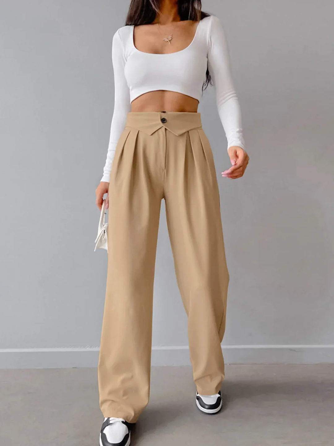 Levoire | Pantalon Droit Taille Plissée Chameau