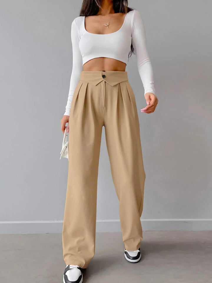 Levoire | Pantalon Droit Taille Plissée Chameau