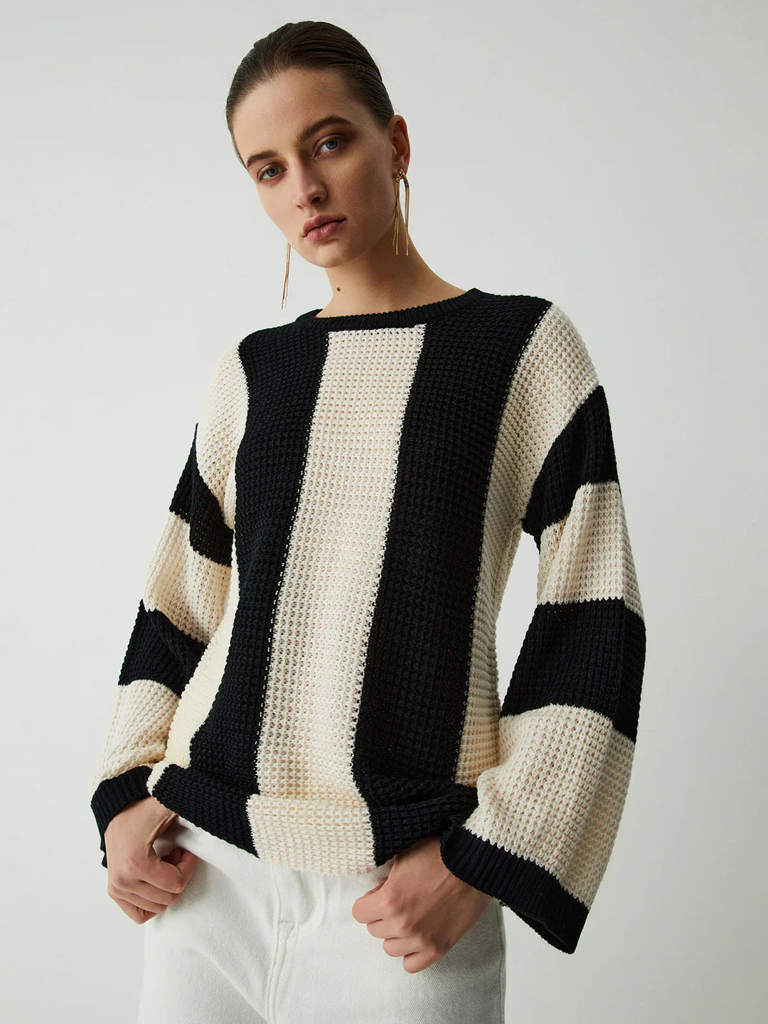 Levoire | Rayé Pointelle Tricot Abricot