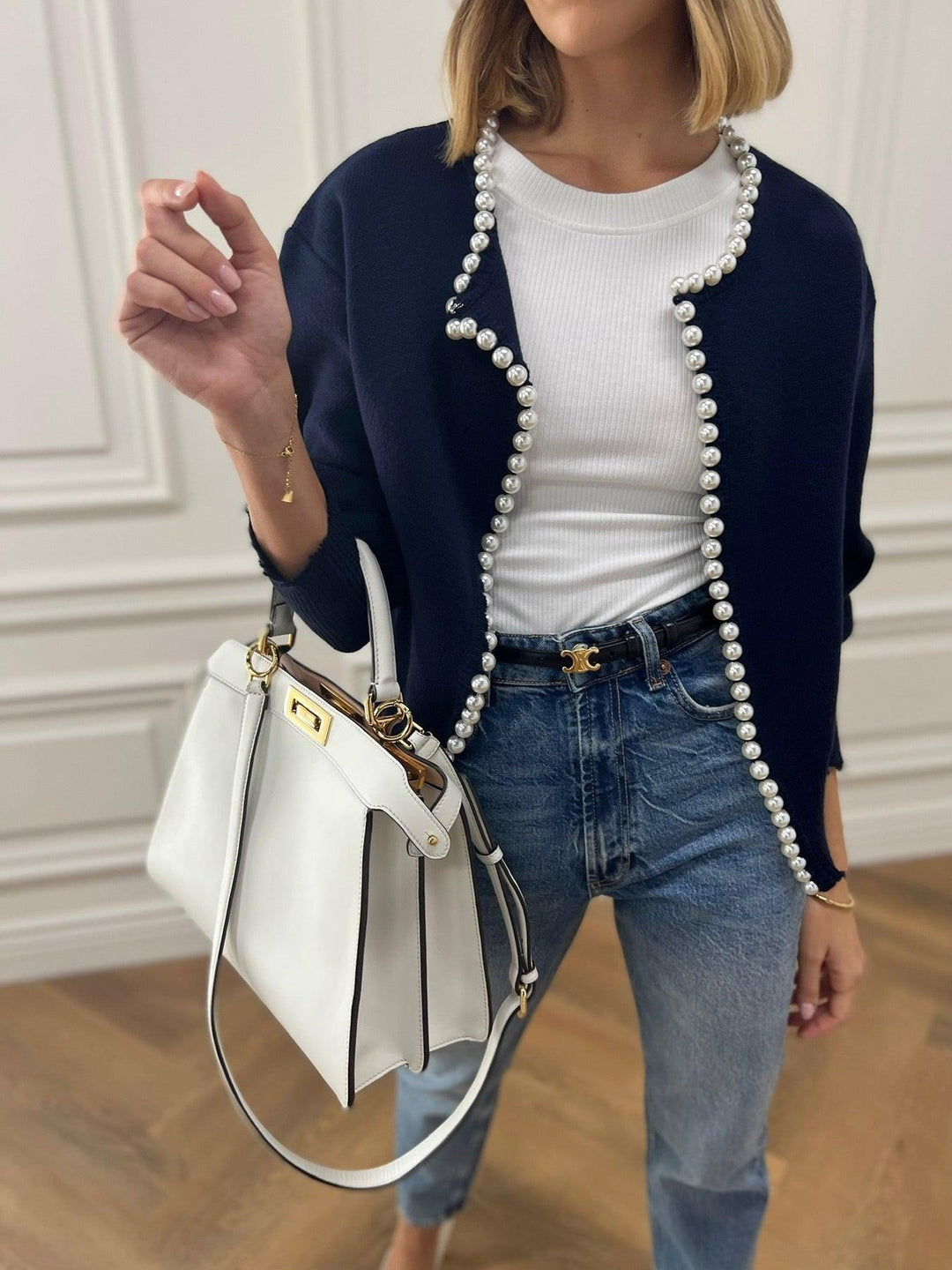 Levoire | Gilet Avec Détails Perlés Et Chemise Côtelée Pour Femmes