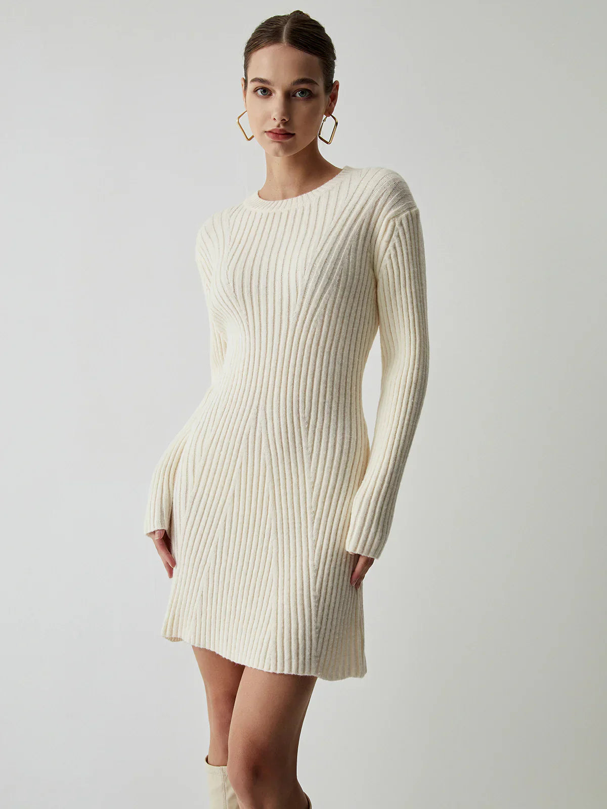 Levoire | Robe En Tricot À Manches Longues Courte Blanc