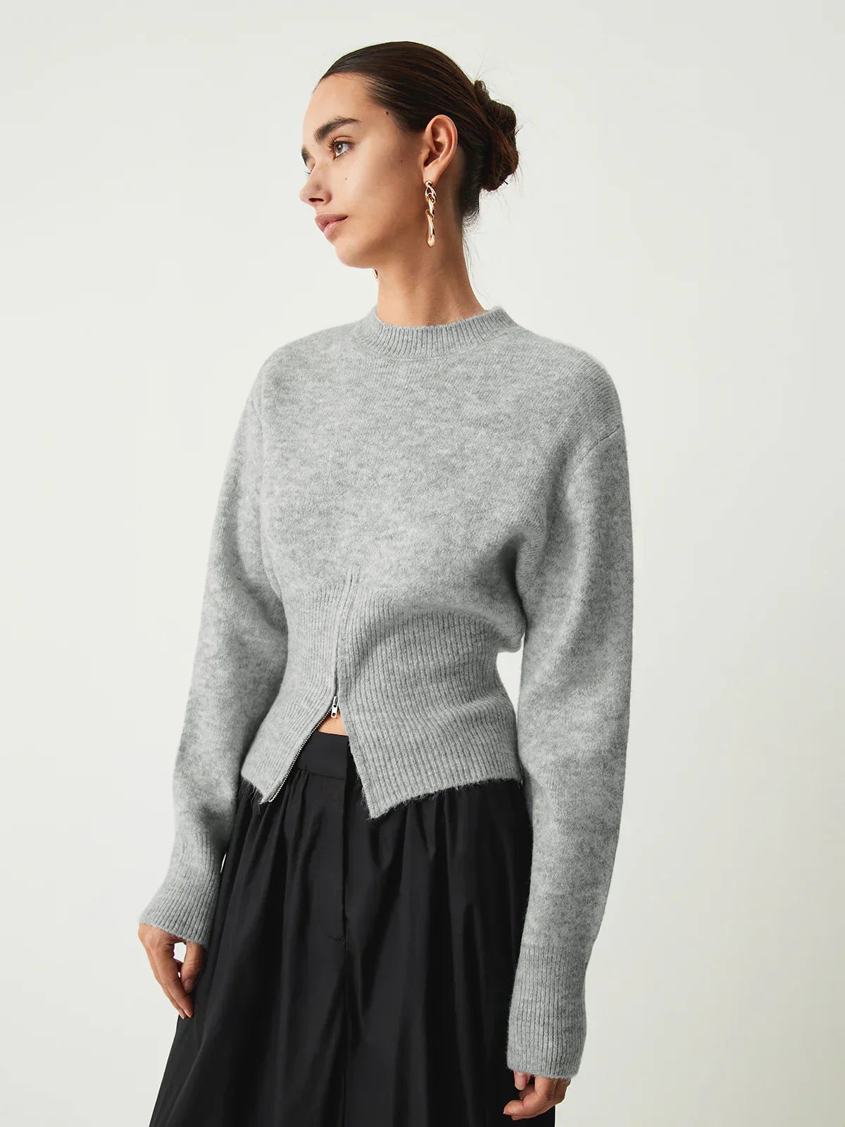 Levoire | Pull Fuzzy Élégant À Demi-Fermeture Éclair Gris Taille libre