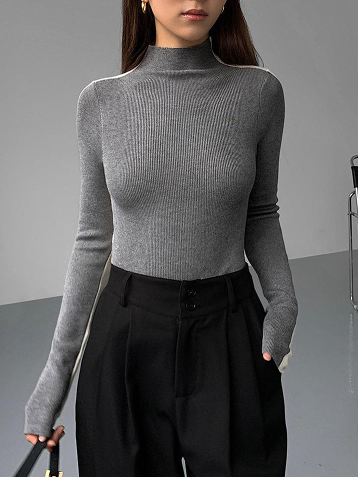 Levoire | Haut En Tricot À Manches Longues Bicolore Pour Femmes Gris clair
