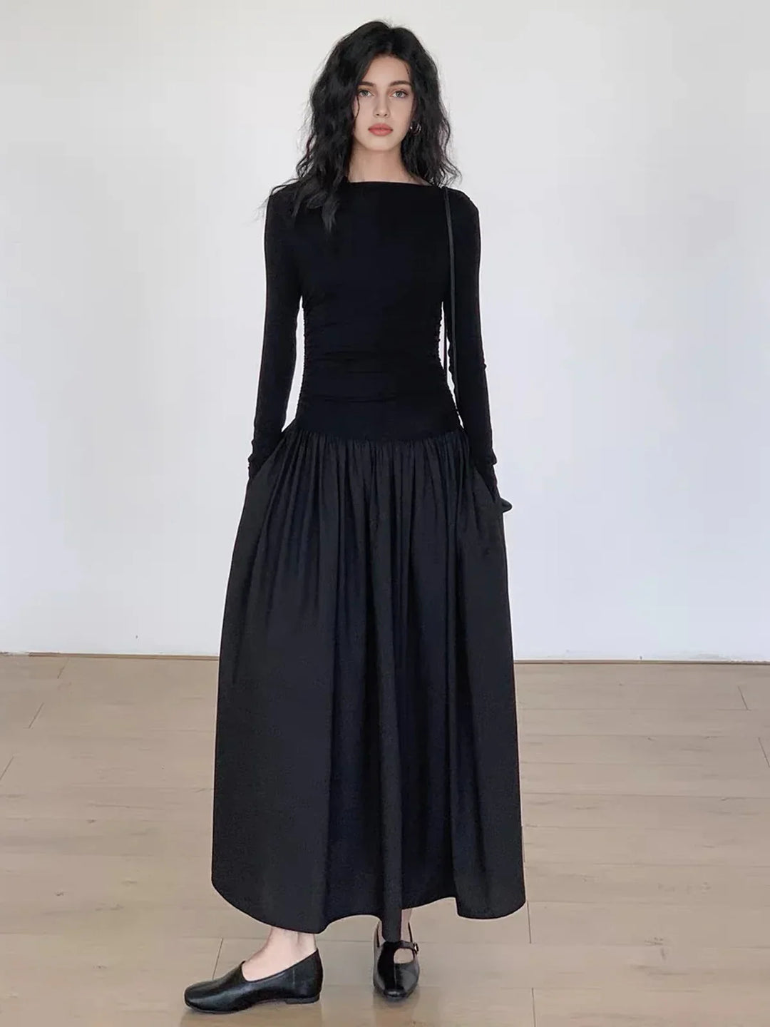 Levoire | Robe Midi À Manches Longues En Tricot Patchwork Noir