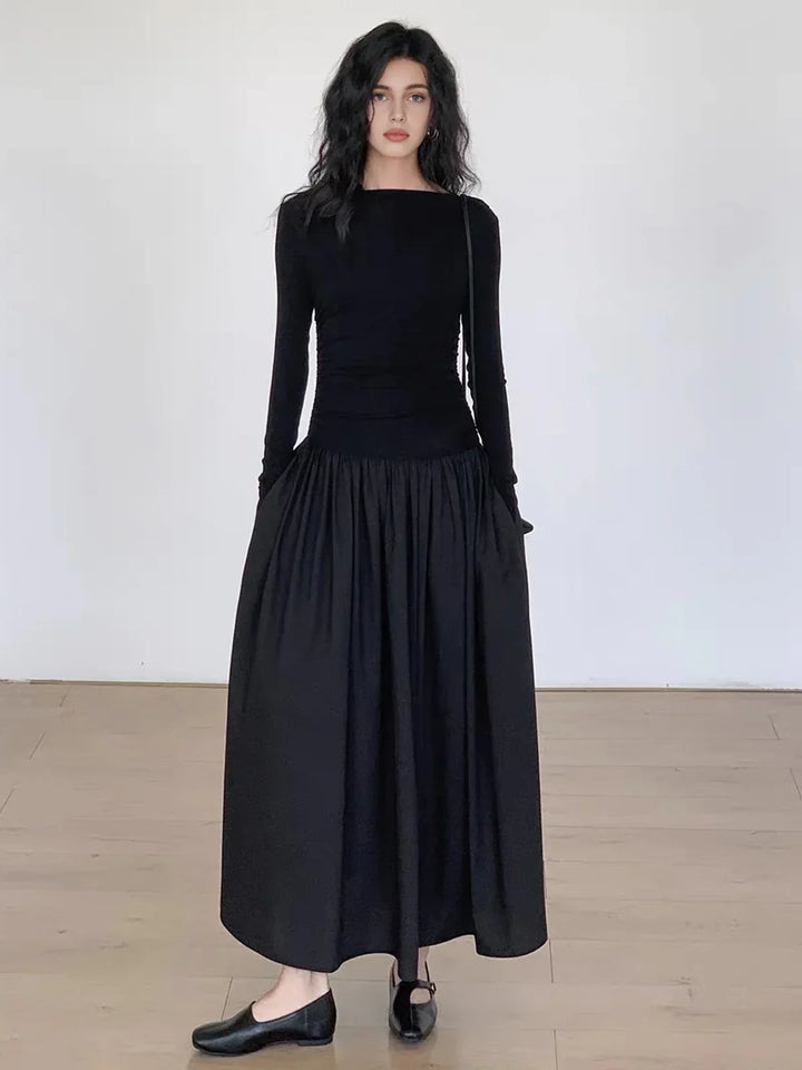 Levoire | Robe Midi À Manches Longues En Tricot Patchwork Noir