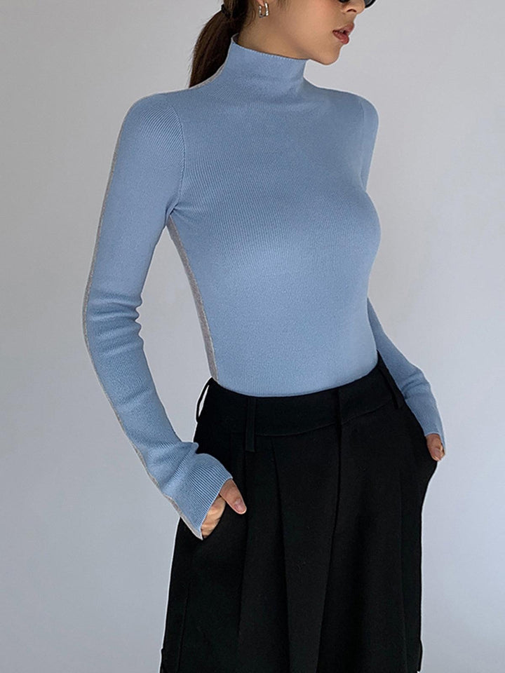 Levoire | Haut En Tricot À Manches Longues Bicolore Pour Femmes Bleu