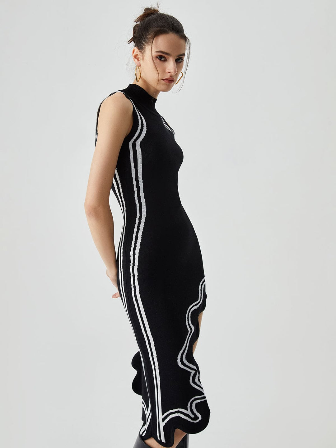 Levoire | Robe Midi Tricot Avec Ourlet Contraste Asymétrique